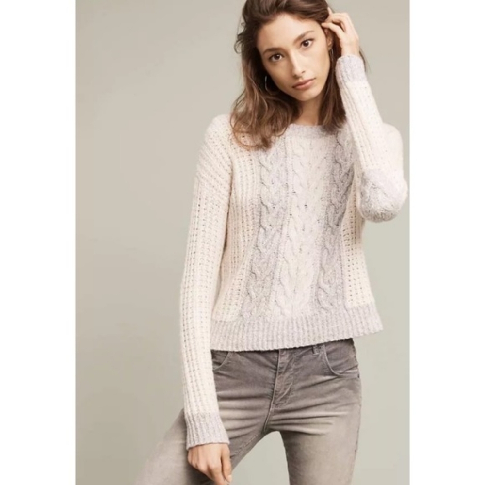 Sleeping on Snow Anthropologie Cozy Cotton Alpaca Cable Knit Sweater Small